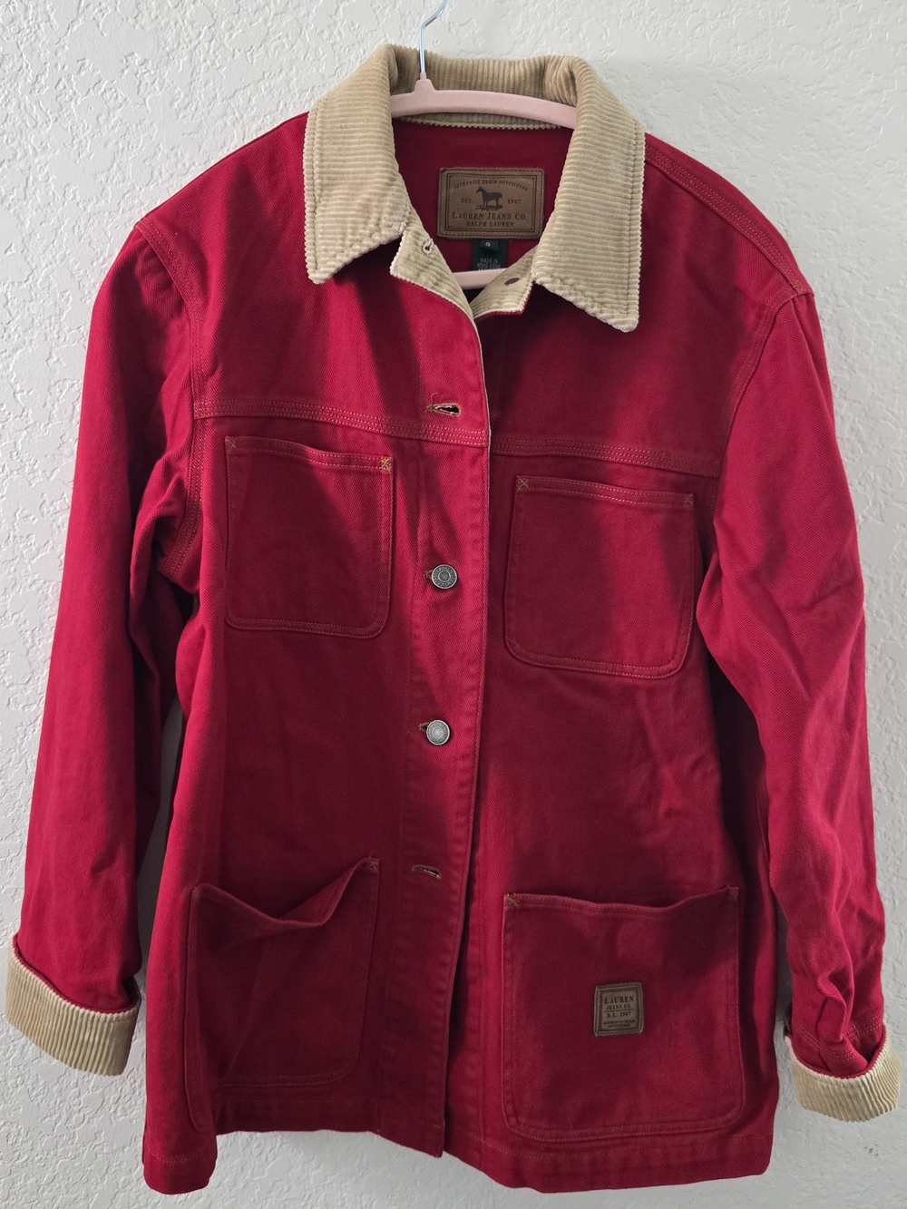 Ralph Lauren Red Utility Jacket with Tan Corduroy Collar